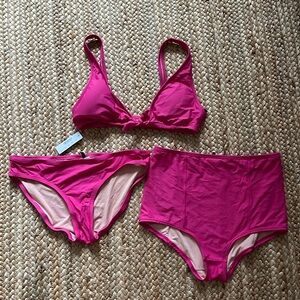 J Crew pink tie front bikini 2 bottoms one NWT